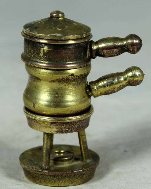 Miniature handcrafted brass temptations double pot on burner