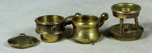 Miniature handcrafted brass temptations double pot on burner