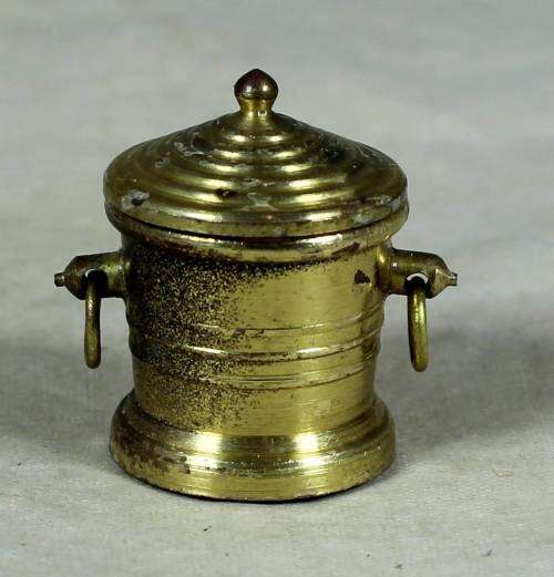 Miniature handcrafted brass temptations lidded pot
