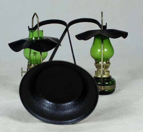 BEAUTIFUL VINTAGE SMALL PAIR OF HANGING OIL LAMPS-BID NOW!!