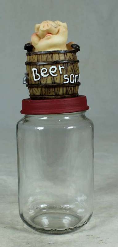 HUMOROUS PIG IN A BEER BARREL CONTAINER TOPPER -BID NOW!!
