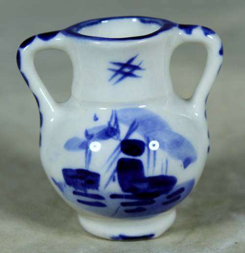Miniature blue and white porcelain water jug