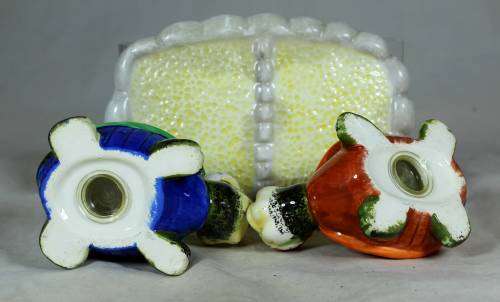 Set of tortoise salt and pepper shakers on a stand