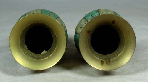 STUNNING PAIR OF SOLID BRASS VASES WITH METAL INLAY -BID NOW
