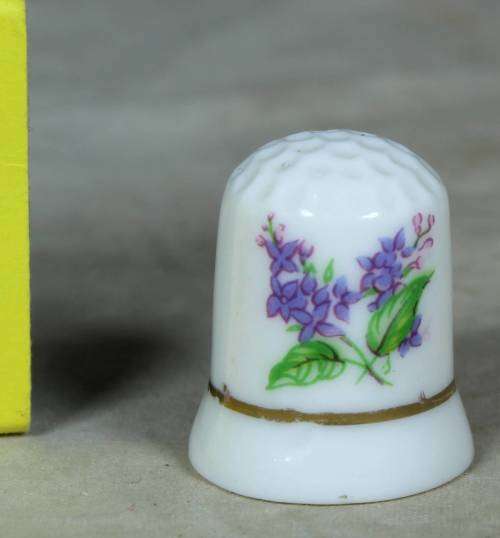 Porcelain thimble - purple flowers
