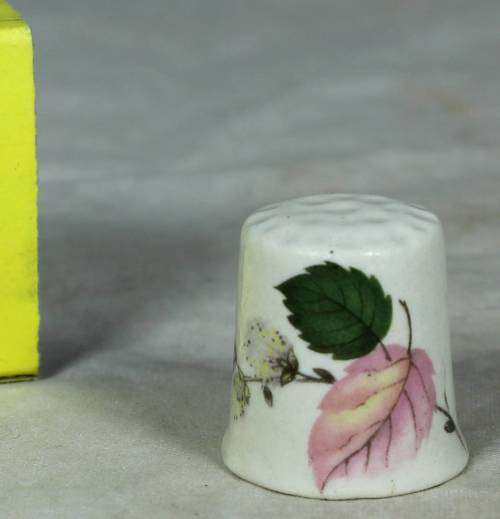 LOVELY PORCELAIN THIMBLE (PINK & GREEN LEAVES) BID NOW!!!
