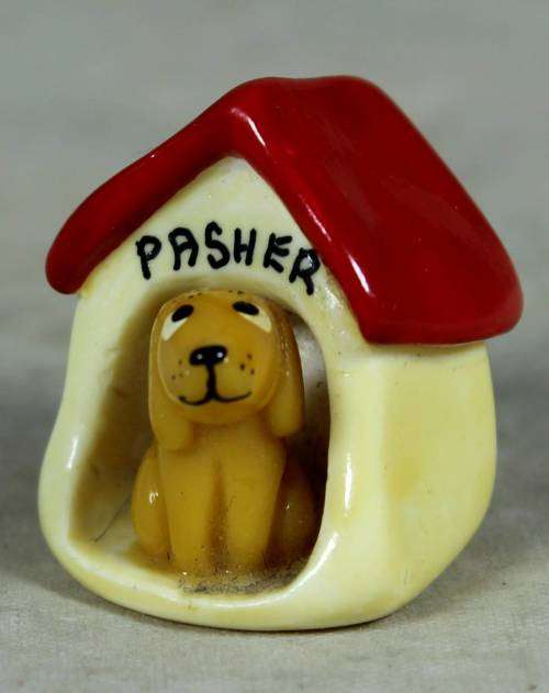 MINIATURE-HAND PAINTED DOG IN A HOUSE BY FAY(LOVELY) BID NOW!!!
