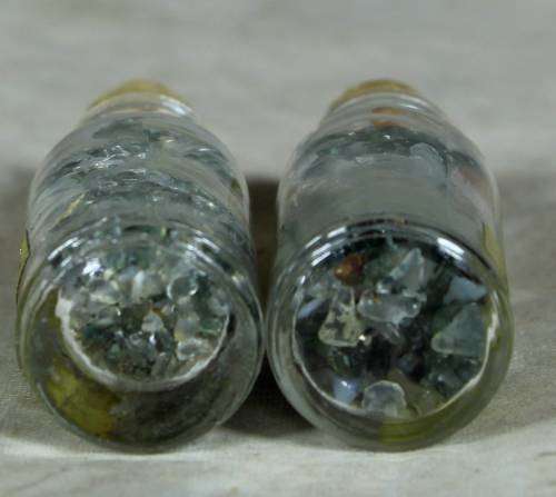 MINIATURE-PAIR OF GREEN MOSS AGATE IN BOTTLES-BID NOW