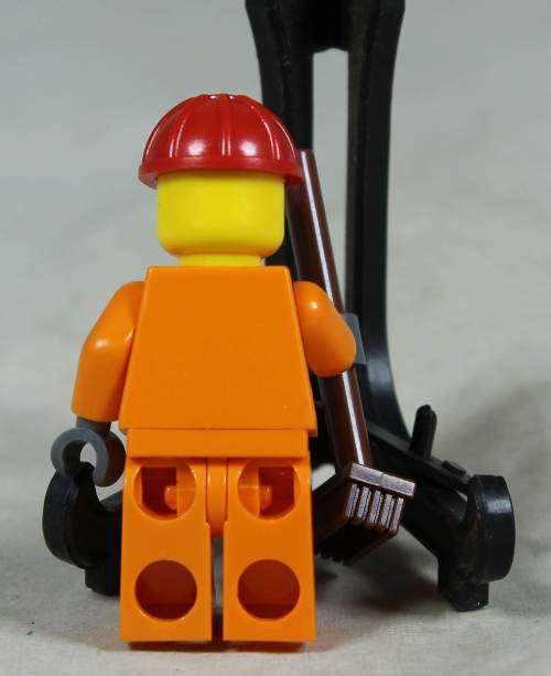 Miniature Lego figurine - Construction worker with broom and red hardhat ( CTY0132)