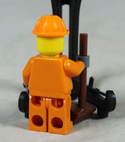 Miniature Lego figurine - Construction worker with broom and orange hardhat ( CTY0132)