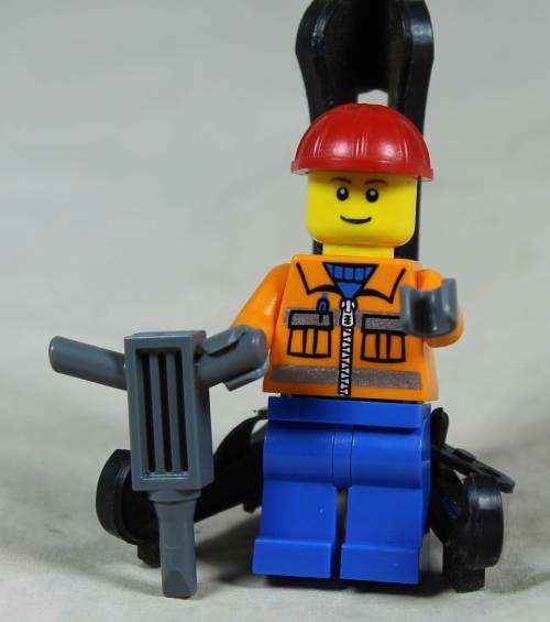 Miniature Lego figurine - Construction worker with a jackhammer (CTY0115)