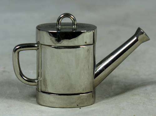 Silver plated watering can with miniature watch