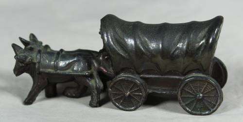 MINIATURE METAL WAGON AND OXEN-BID NOW!!