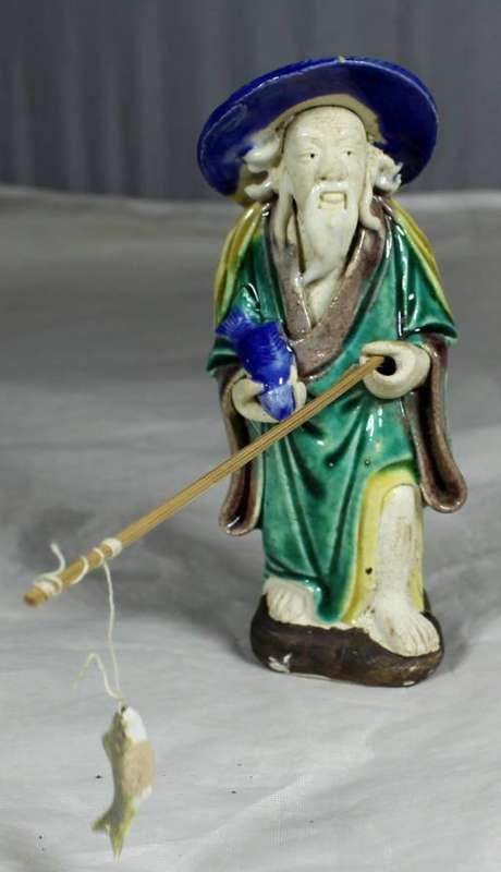 Collectible mud men - old man going fishing
