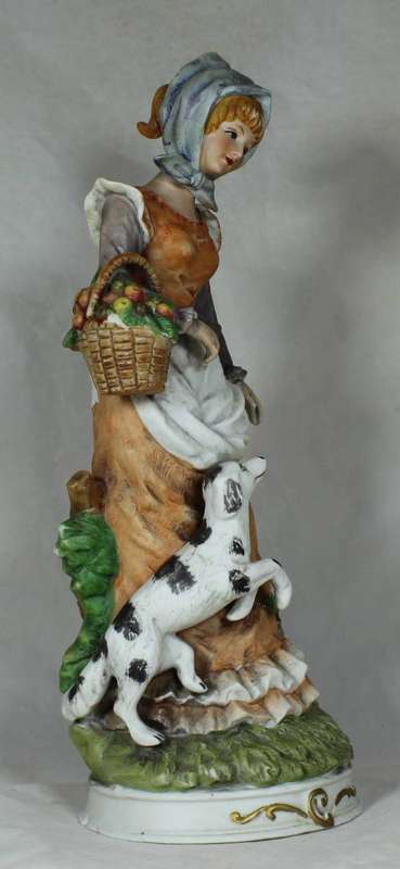 LARGE LADY WITH A BASKET AND A DOG(STUNNING) BID NOW!
