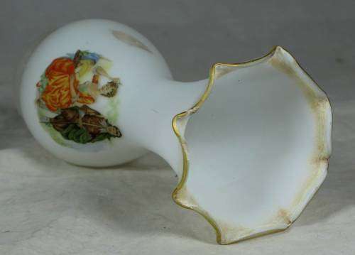 White glass vase with a victorian couple