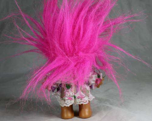 RUSS TROLL DOLL MADE IN CHINA -HAPPY BIRTHDAY TROLL IN A PARTY DRESS-BID NOW!!!!