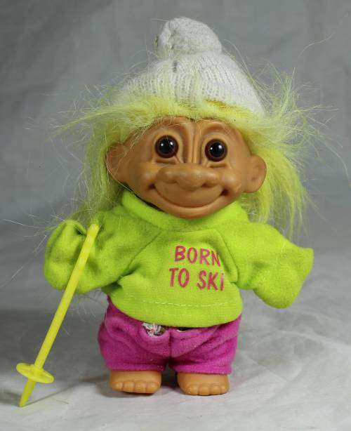 RUSS TROLL DOLL MADE IN CHINA -BORN TO SKI-BID NOW!!!!