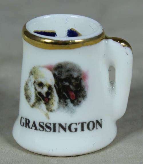 MINIATURE BOWLAND GRASSINGTON MUG WITH DOGS (FINE BONE CHINA ENGLAND) BID NOW!!!!!