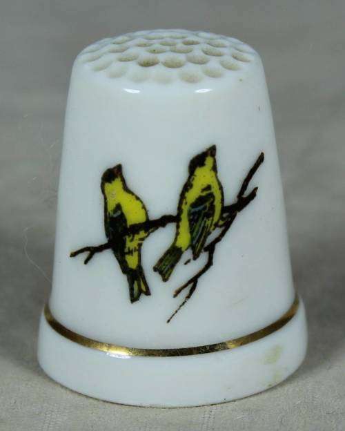 Porcelain thimble - two yellow birds