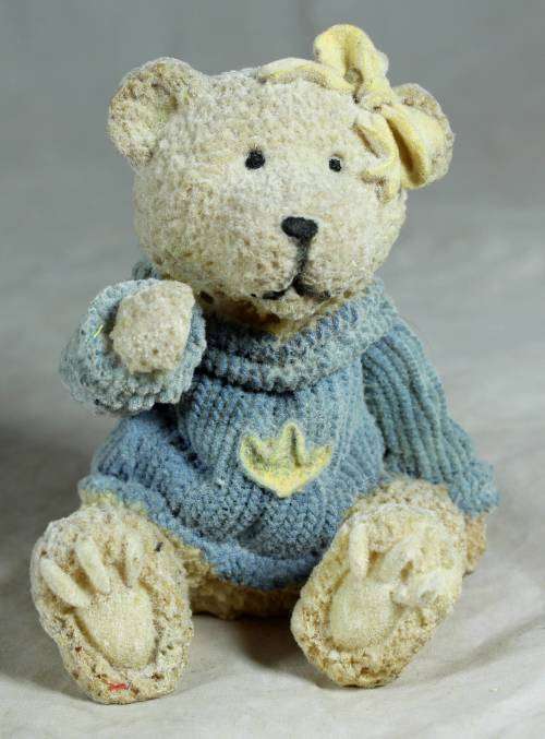 Girl bear wearing a blue jersey
