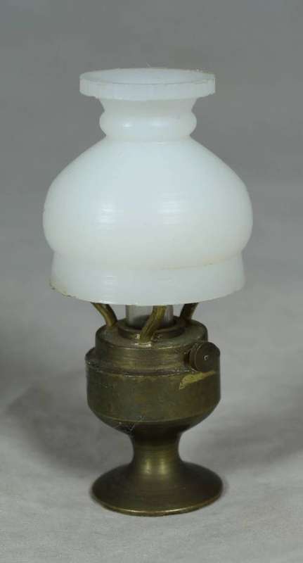 MINIATURE BRONZE PARAFIN LAMP WITH SHADE-BID NOW!!