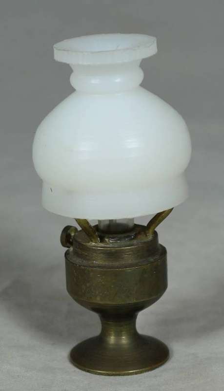 MINIATURE BRONZE PARAFIN LAMP WITH SHADE-BID NOW!!