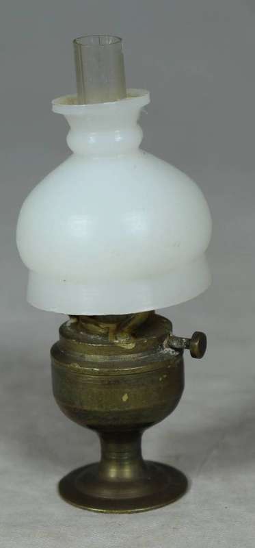 MINIATURE BRONZE PARAFIN LAMP WITH SHADE-BID NOW!!