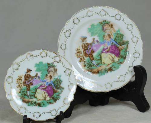 miniature saucer & side plate - Victorian scene