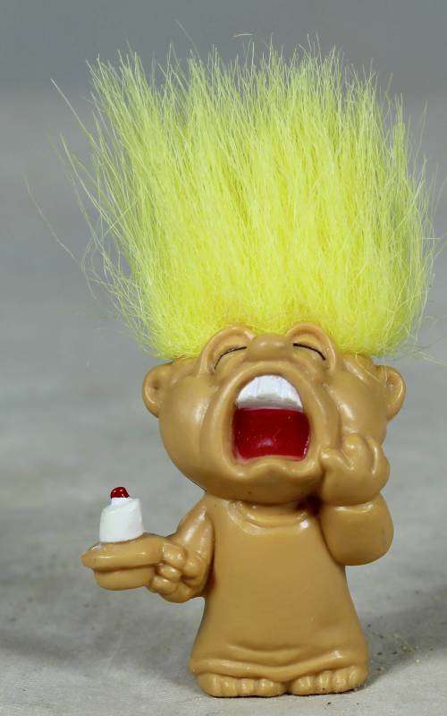 Miniature troll crying baby pencil topper