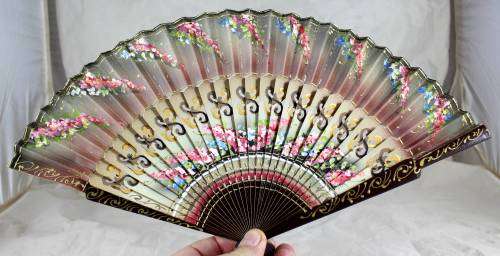 Hand Painted Holding Fan - Flower Scene
