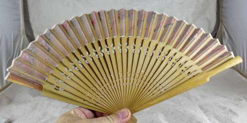 Hand Painted Holding Fan - Flower Scene