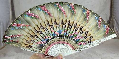 Hand Painted Holding Fan - Flower Scene