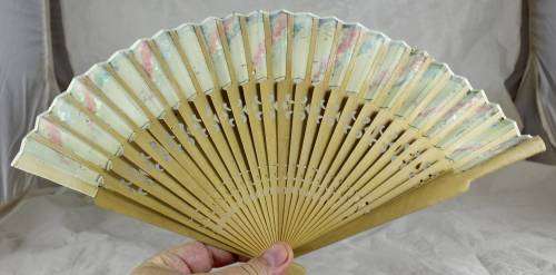 Hand Painted Holding Fan - Flower Scene