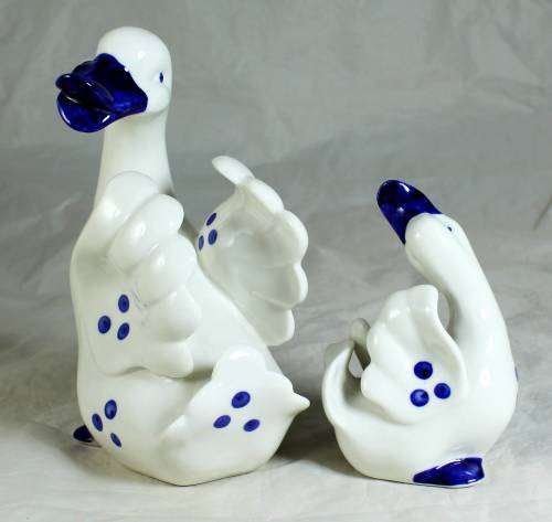 Pair of Graduated Blue and White Ducks - Beautiful!