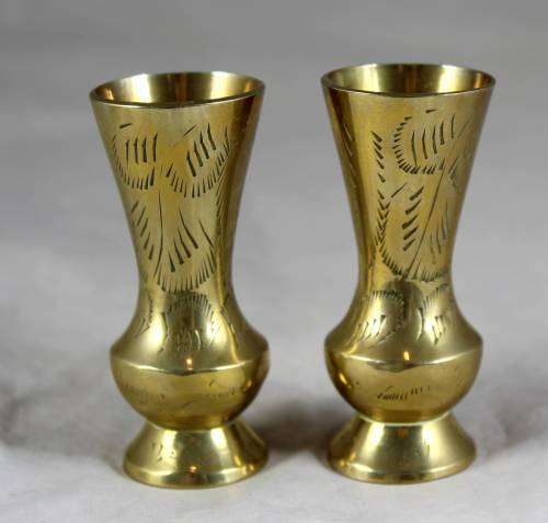 PAIR OF SMALL BRASS POSY VASES - BID NOW !!!