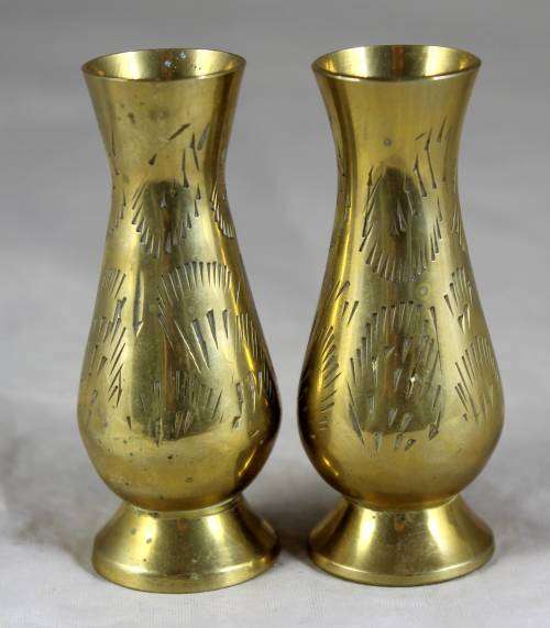 PAIR OF SMALL BRASS POSY VASES - BID NOW !!!