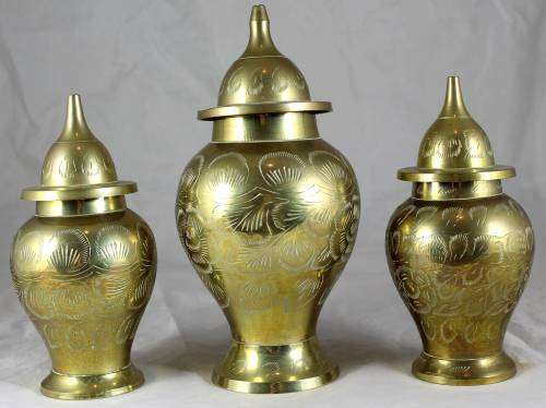 TRIO OF BRASS LIDDED CONTAINERS - BID NOW !!!