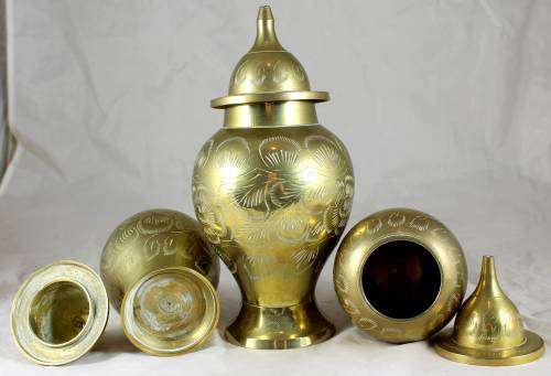 TRIO OF BRASS LIDDED CONTAINERS - BID NOW !!!