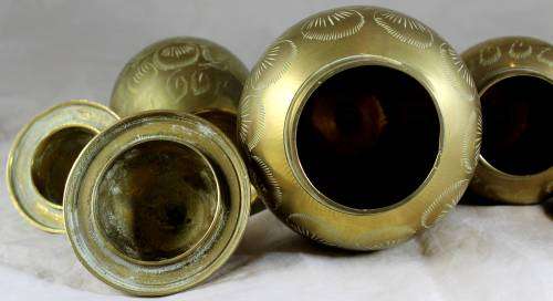 TRIO OF BRASS LIDDED CONTAINERS - BID NOW !!!