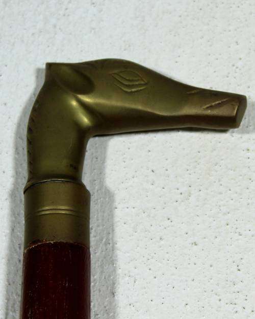 Brass fox head topped wooden cane