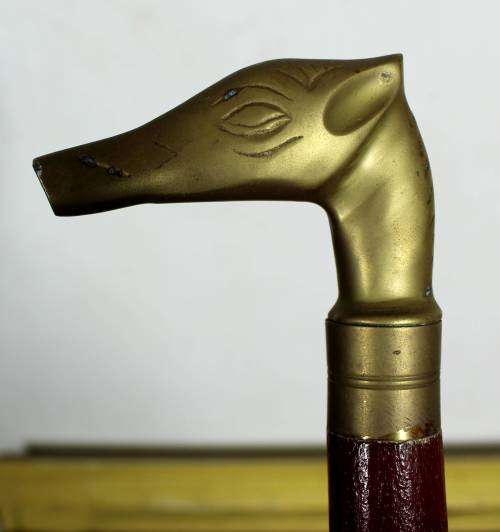 Brass fox head topped wooden cane