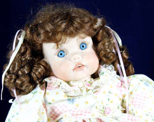 Porcelain doll - Freckles with heart dress