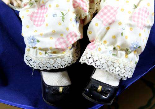 Porcelain doll - Freckles with heart dress