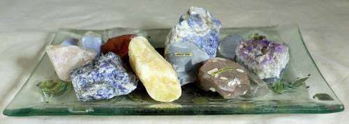 Glass tray with semi precious stone