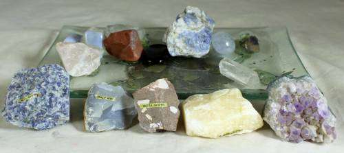 Glass tray with semi precious stone