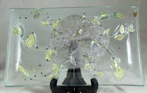 Glass tray with semi precious stone