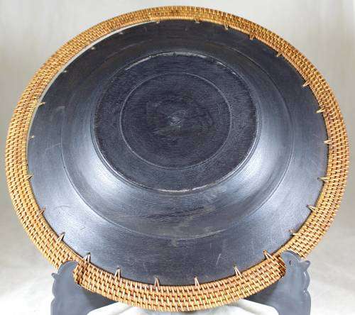 Large wooden bowl with braided rim