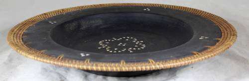 Large wooden bowl with braided rim
