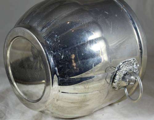 Silver plated lidded ice bucket with lions head handles